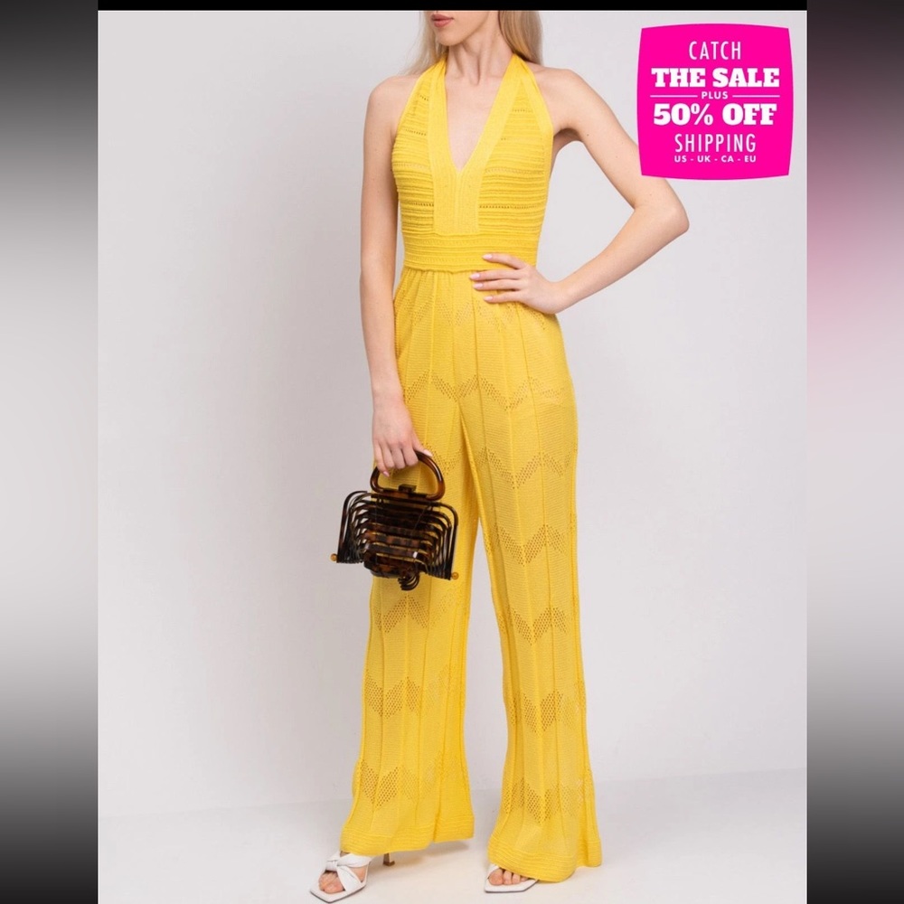 M MISSONI Knitted Jumpsuit IT40 US4 UK8 S Zigzag Open Back Halter Neck